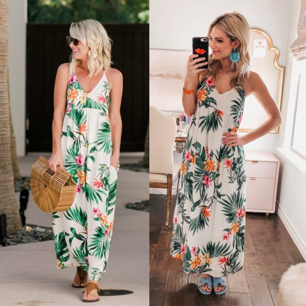 Gibson Hi Sugarplum Palm Springs Tropical Maxi Dress